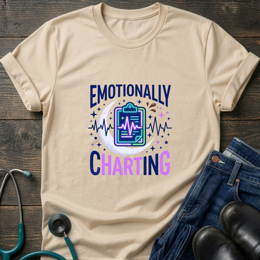 Emotionally Charting Nurse Relatable Humor Tee - Sand / S | YOUSTOMIZE