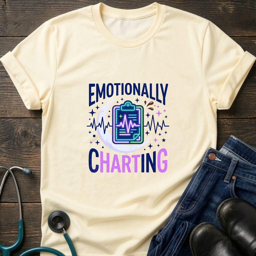 Emotionally Charting Nurse Relatable Humor Tee - Sand / S | YOUSTOMIZE