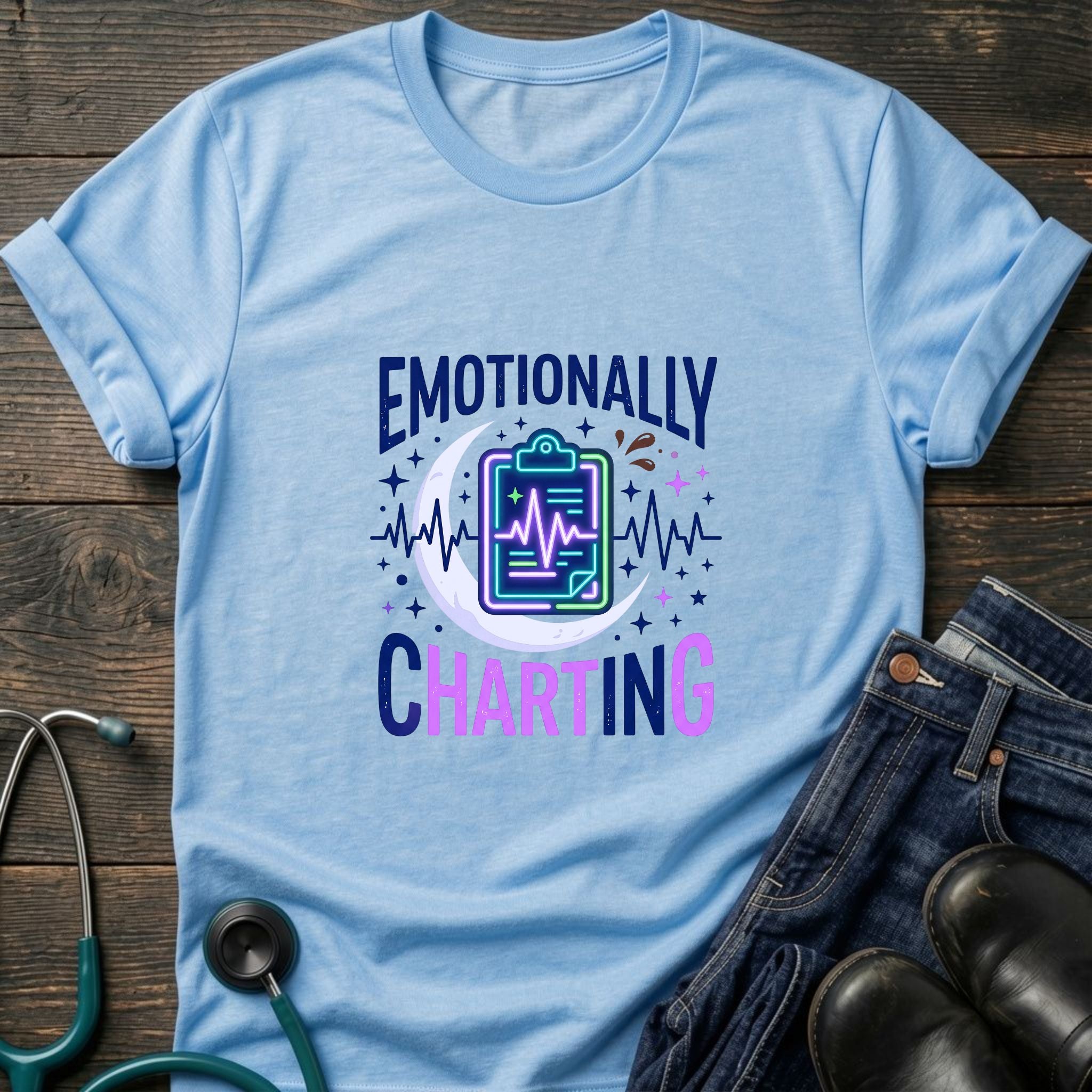 Emotionally Charting Nurse Relatable Humor Tee - Sand / S | YOUSTOMIZE