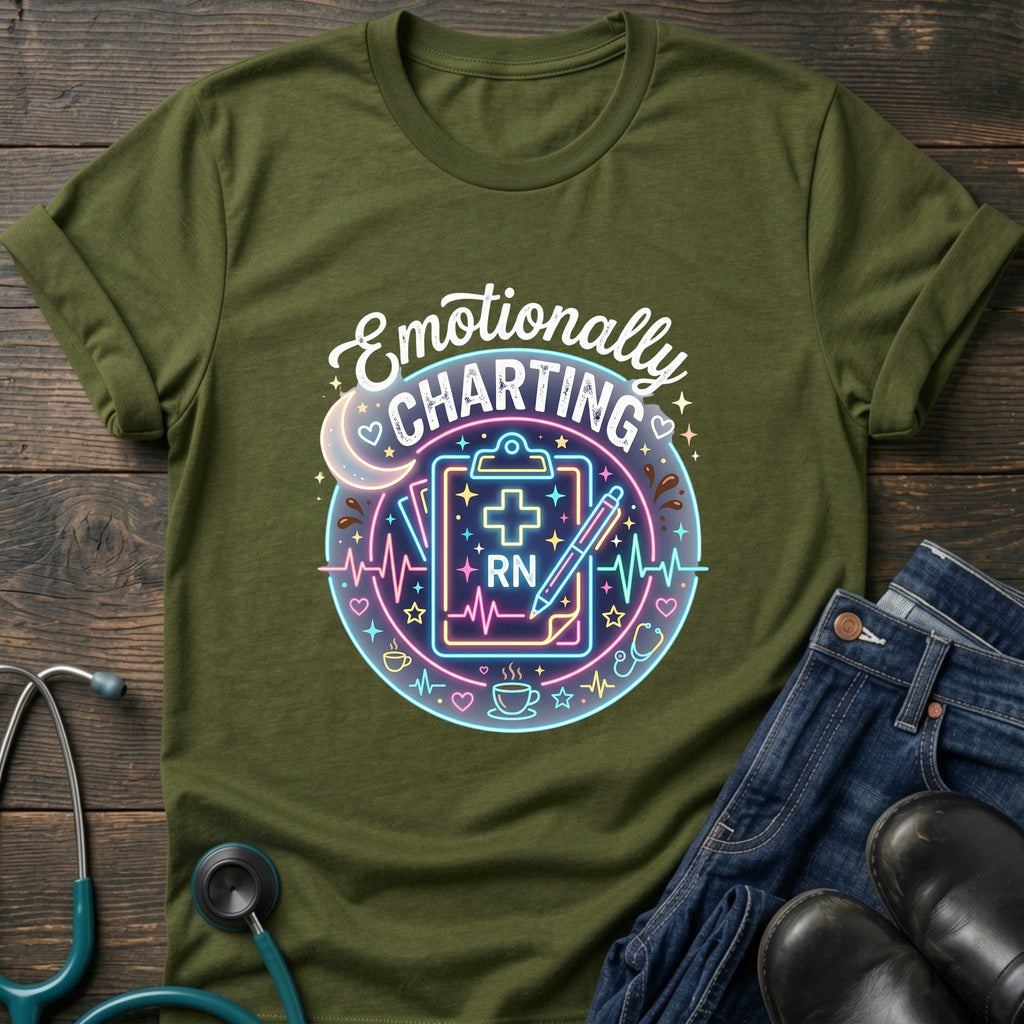Emotionally Charting RN Stethoscope Neon Badge Nurse Tee - Dark Chocolate / S | YOUSTOMIZE