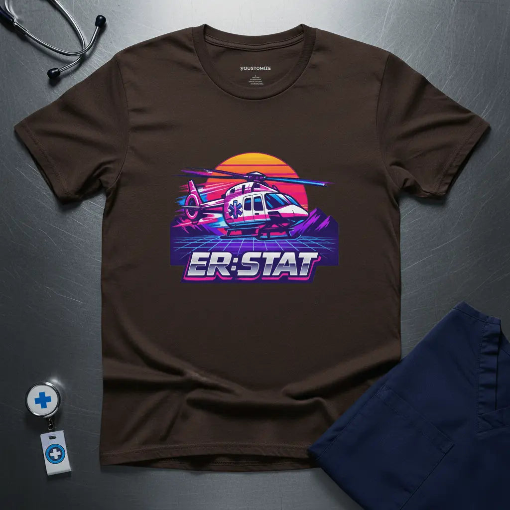 ER-STAT Rescue Helicopter T-Shirt — Retro Sunset Air Rescue Tee - YOUSTOMIZE