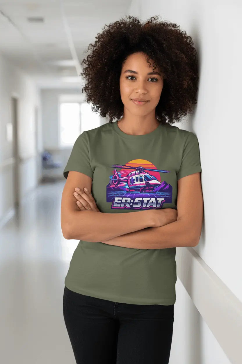 ER-STAT Rescue Helicopter T-Shirt — Retro Sunset Air Rescue Tee - YOUSTOMIZE