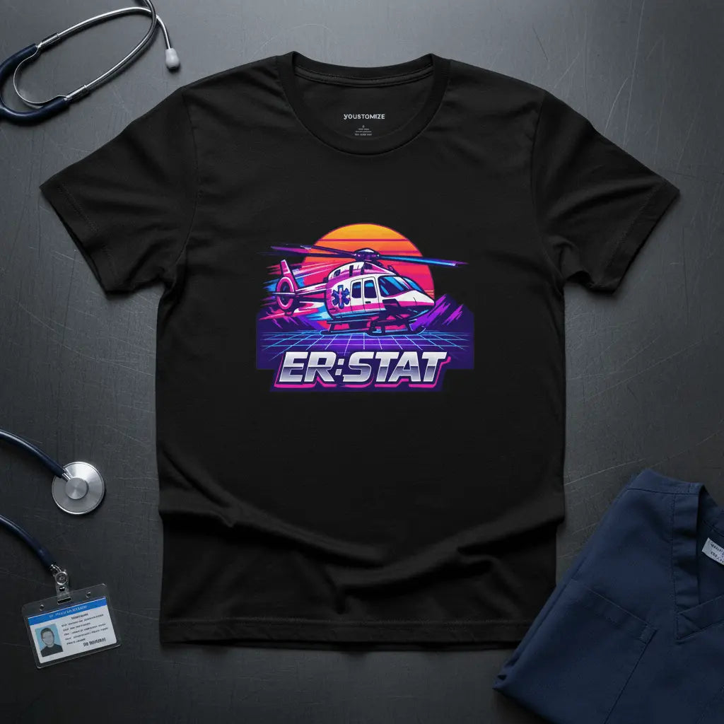 ER-STAT Rescue Helicopter T-Shirt — Retro Sunset Air Rescue Tee - YOUSTOMIZE