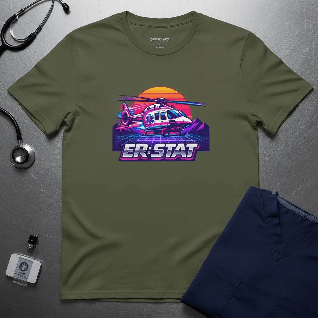 ER-STAT Rescue Helicopter T-Shirt — Retro Sunset Air Rescue Tee - YOUSTOMIZE