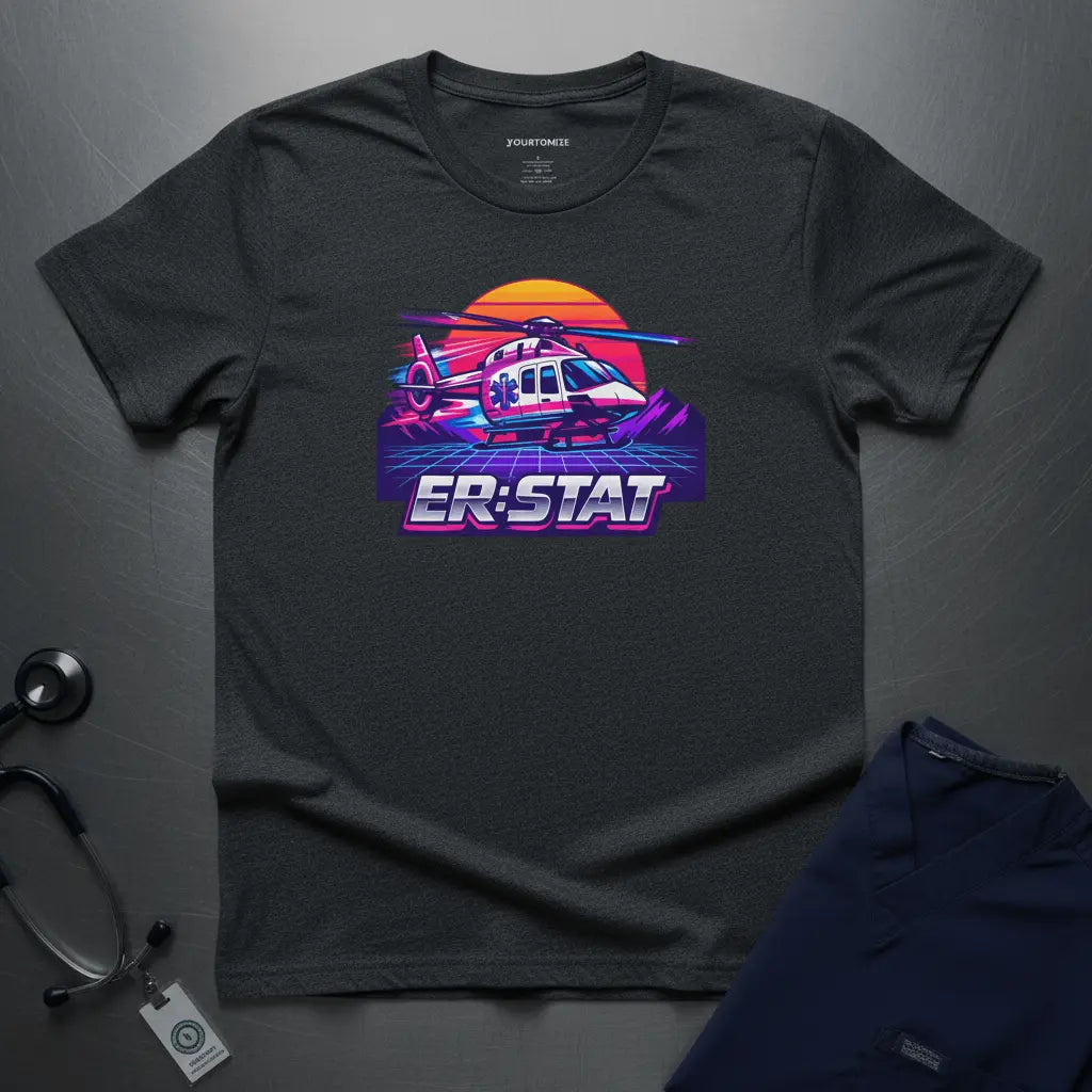 ER-STAT Rescue Helicopter T-Shirt — Retro Sunset Air Rescue Tee - YOUSTOMIZE
