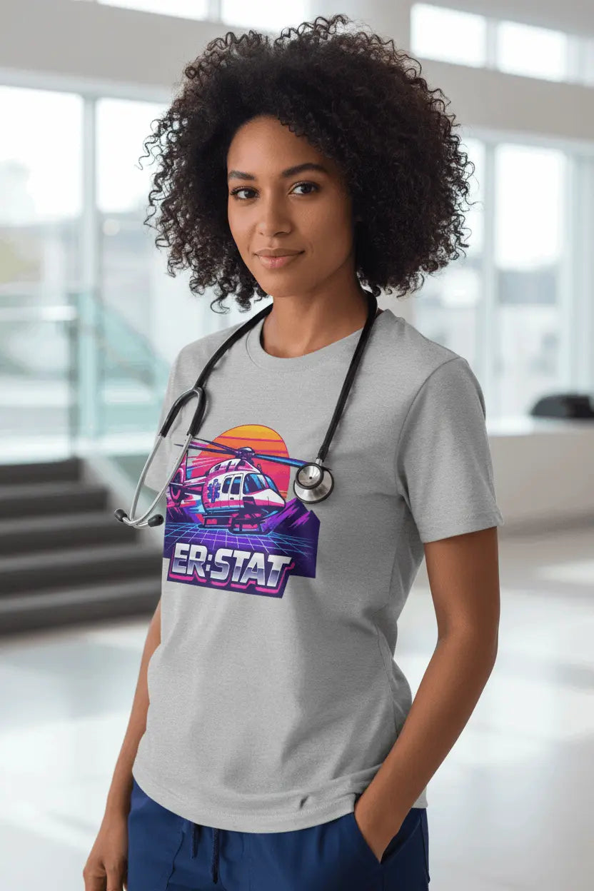ER-STAT Rescue Helicopter T-Shirt — Retro Sunset Air Rescue Tee - YOUSTOMIZE