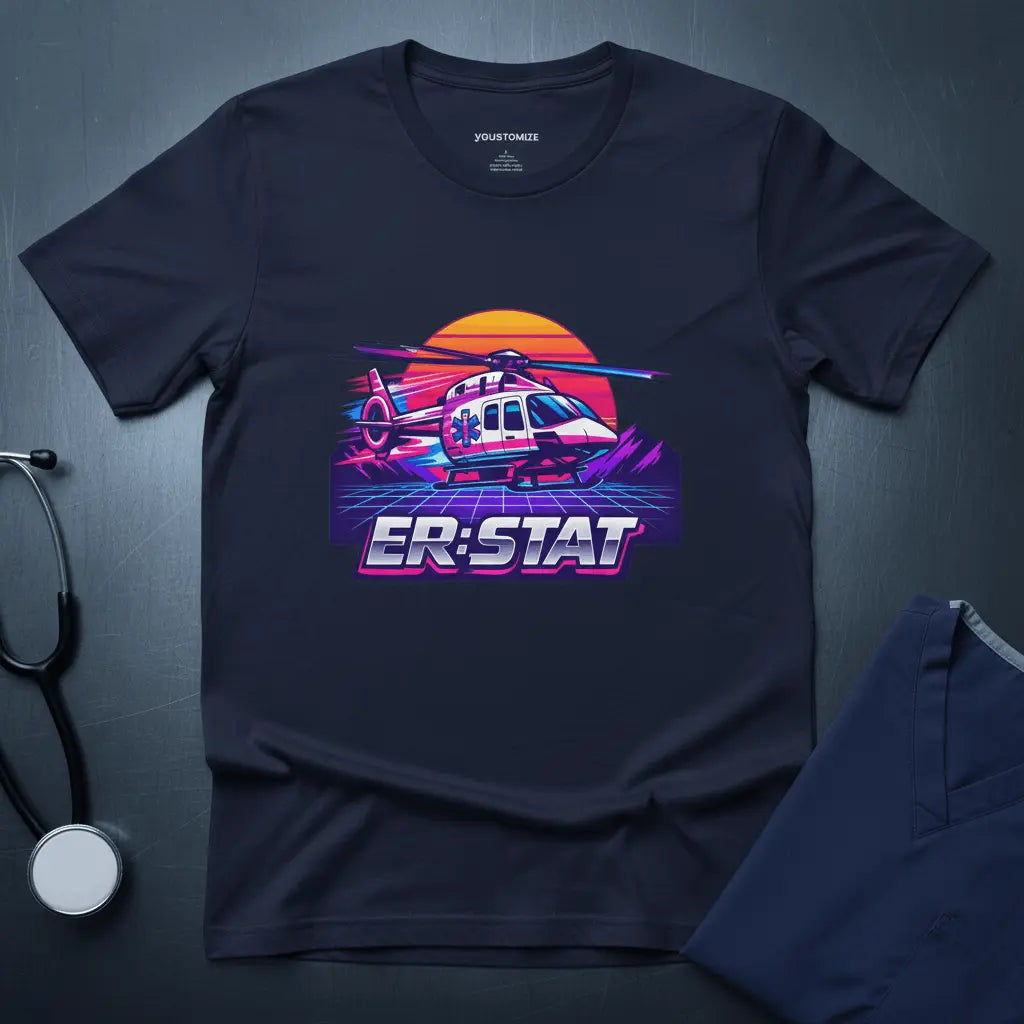 ER-STAT Rescue Helicopter T-Shirt — Retro Sunset Air Rescue Tee - YOUSTOMIZE