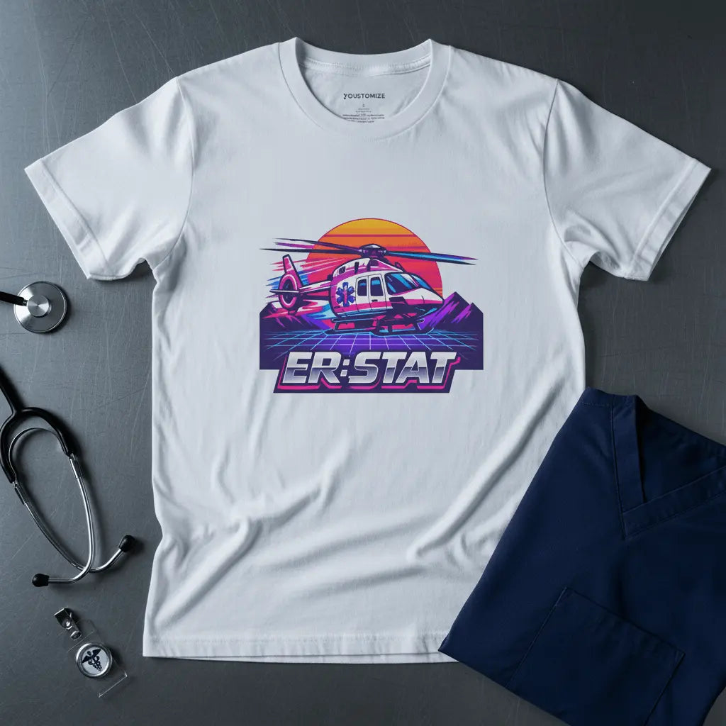 ER-STAT Rescue Helicopter T-Shirt — Retro Sunset Air Rescue Tee - YOUSTOMIZE