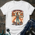 First in Family I Carried My Family Through Nursing School Tee - Dark Heather / XS | YOUSTOMIZE