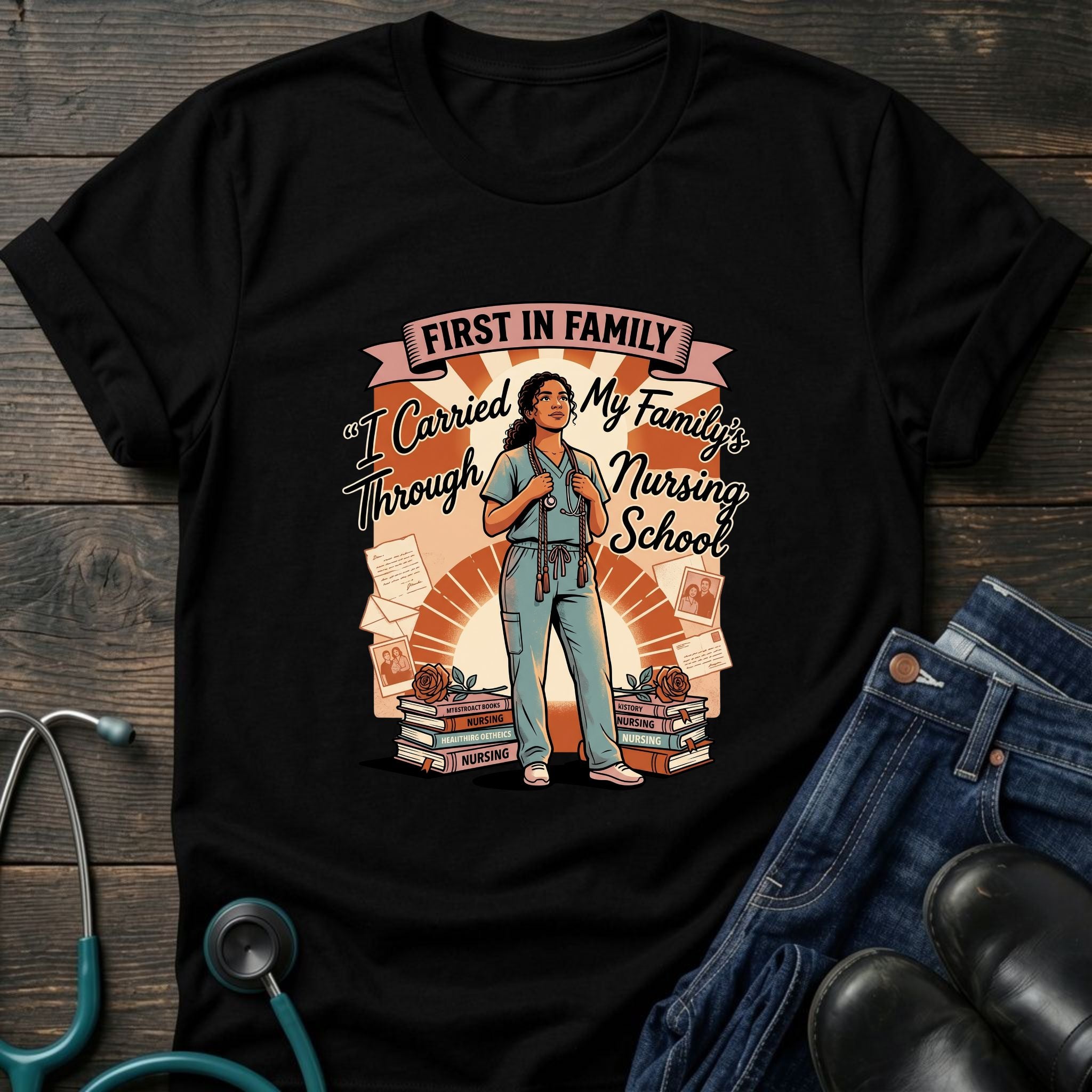 First in Family I Carried My Family Through Nursing School Tee - Dark Heather / XS | YOUSTOMIZE