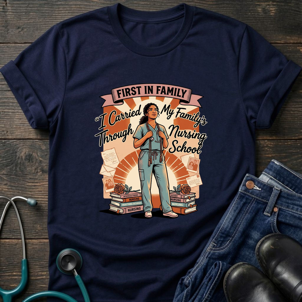 First in Family I Carried My Family Through Nursing School Tee - Dark Heather / XS | YOUSTOMIZE