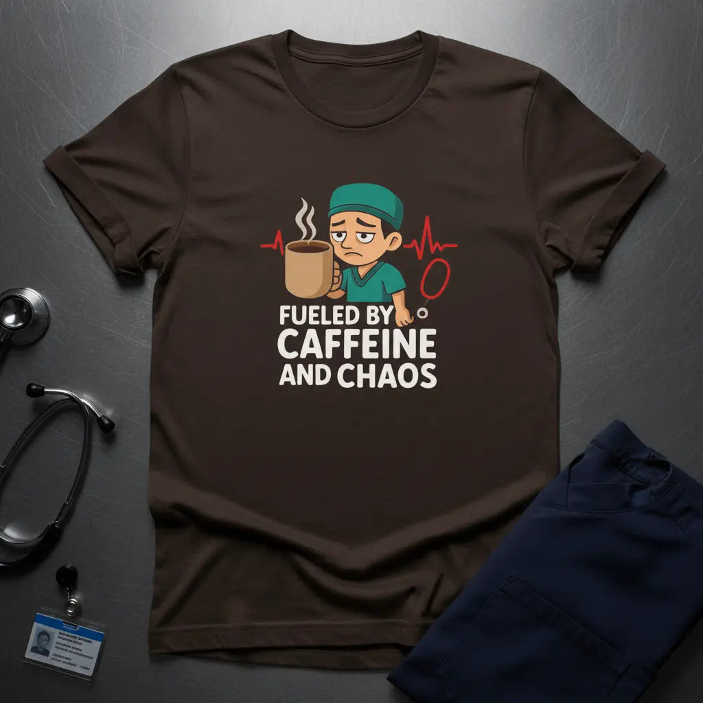 Fueled by Caffeine and Chaos T-Shirt — Funny Nurse/Medic Coffee Tee - YOUSTOMIZE