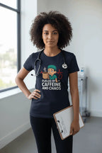 Fueled by Caffeine and Chaos T-Shirt — Funny Nurse/Medic Coffee Tee - YOUSTOMIZE
