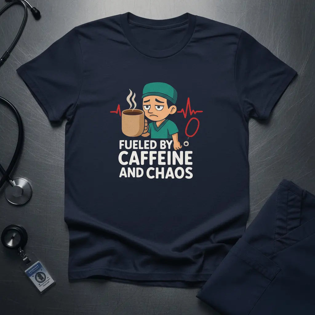 Fueled by Caffeine and Chaos T-Shirt — Funny Nurse/Medic Coffee Tee - YOUSTOMIZE