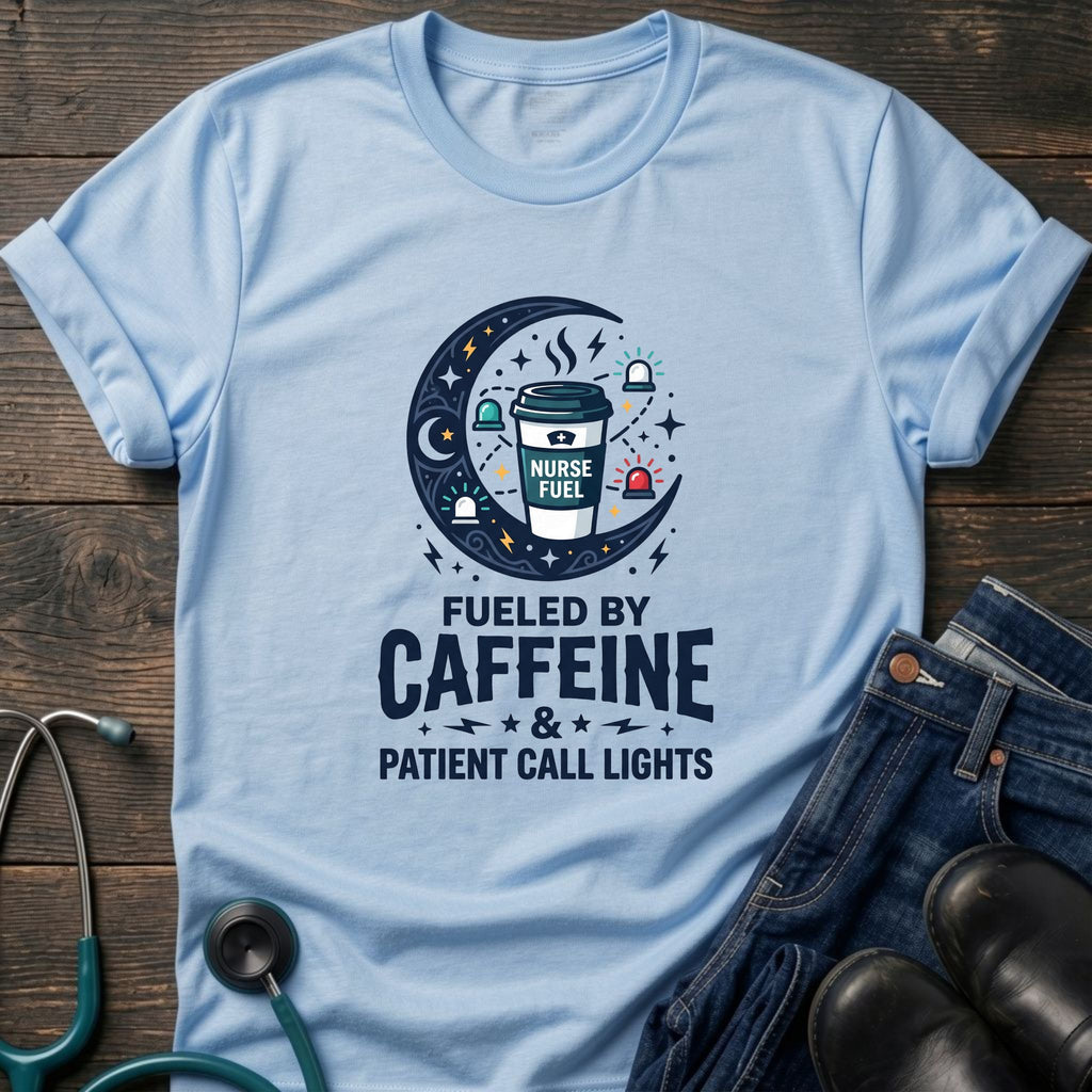 Fueled by Caffeine and Patient Call Lights Nurse Humor Tee - White / XS | YOUSTOMIZE