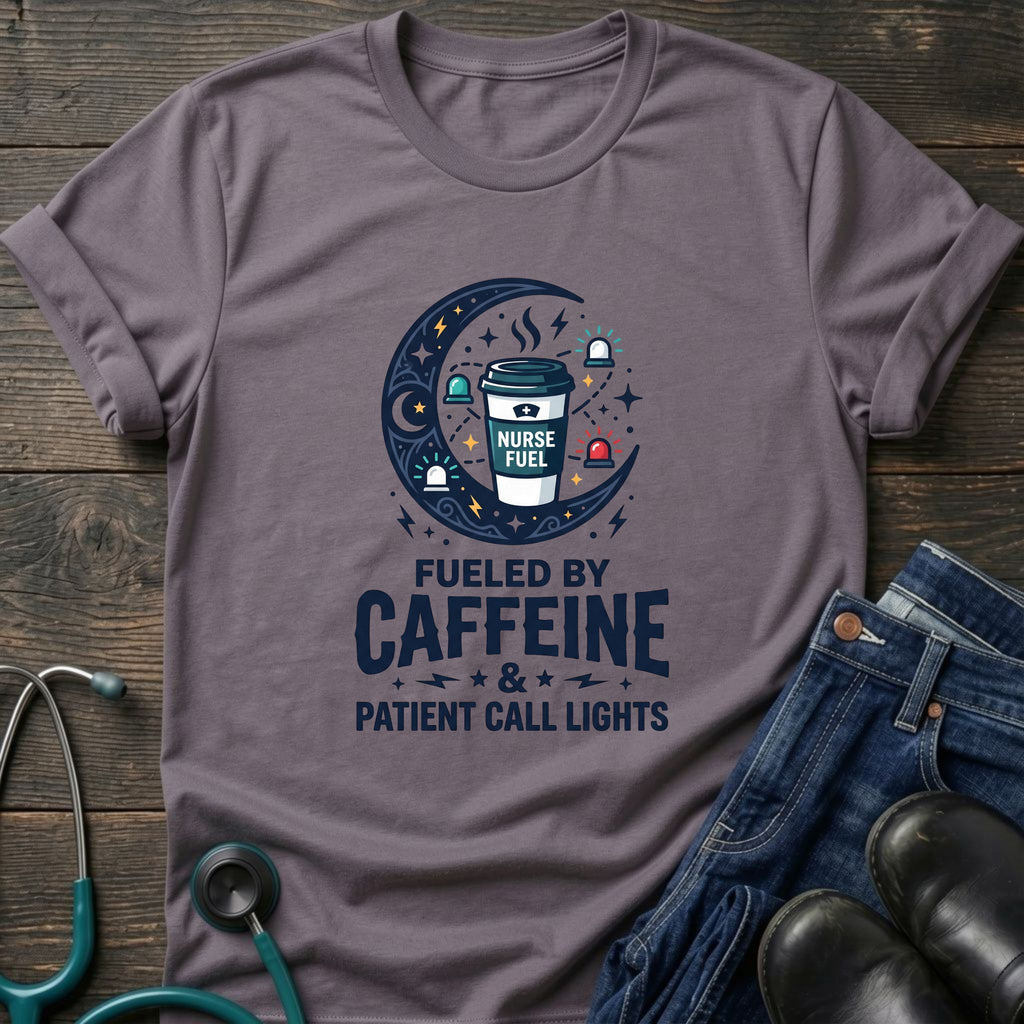 Fueled by Caffeine and Patient Call Lights Nurse Humor Tee - White / XS | YOUSTOMIZE