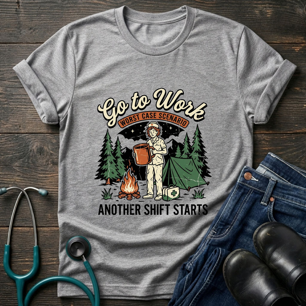 Go to Work Another Shift Starts Campfire Nurse Tee - Sport Grey / XS | YOUSTOMIZE