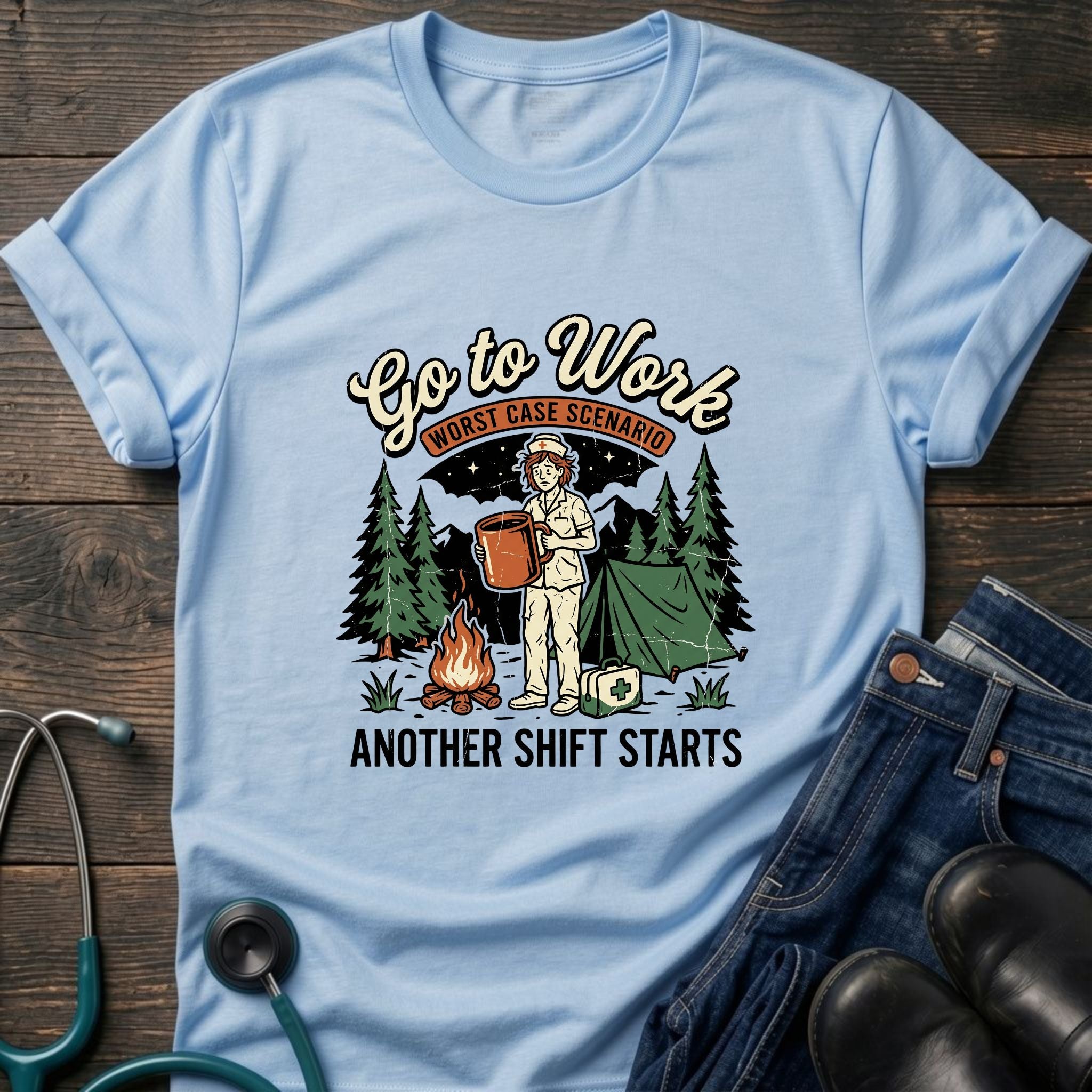 Go to Work Another Shift Starts Campfire Nurse Tee - Sport Grey / XS | YOUSTOMIZE