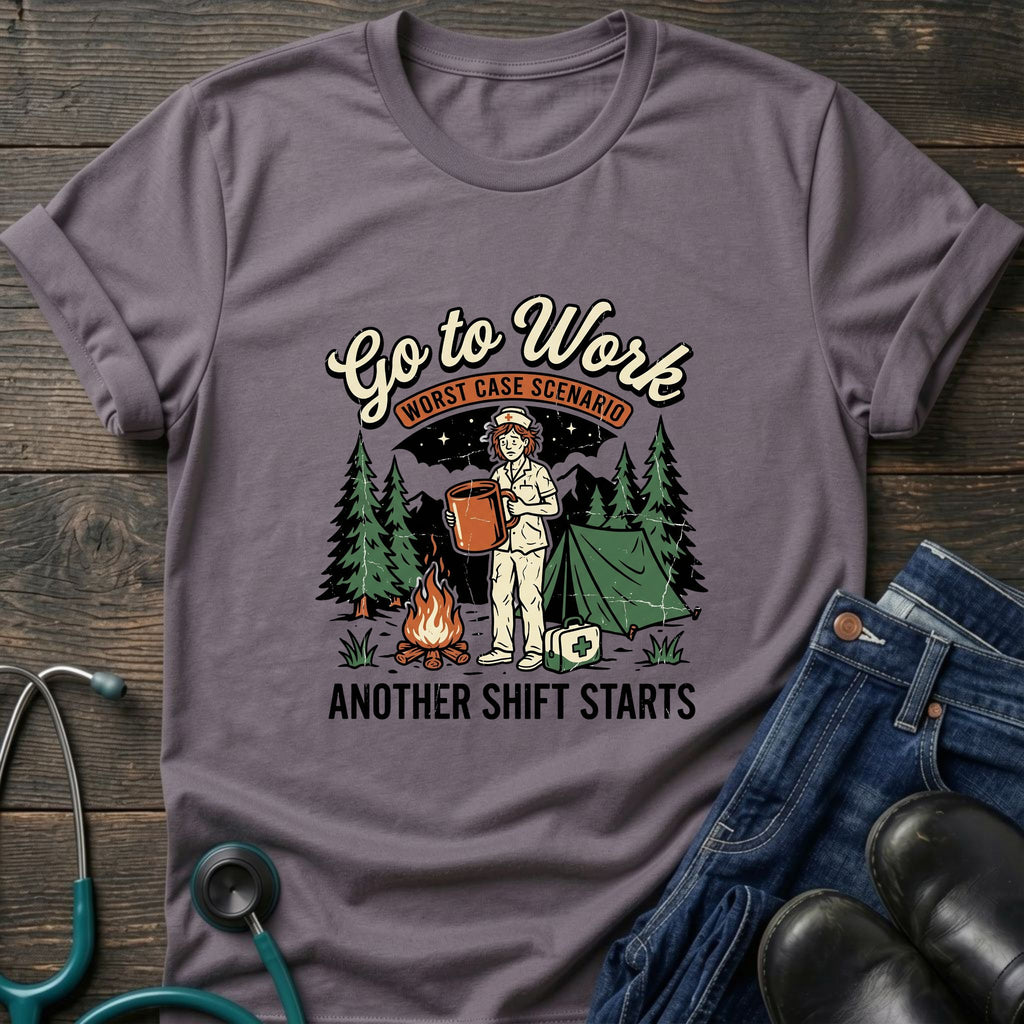 Go to Work Another Shift Starts Campfire Nurse Tee - Sport Grey / XS | YOUSTOMIZE