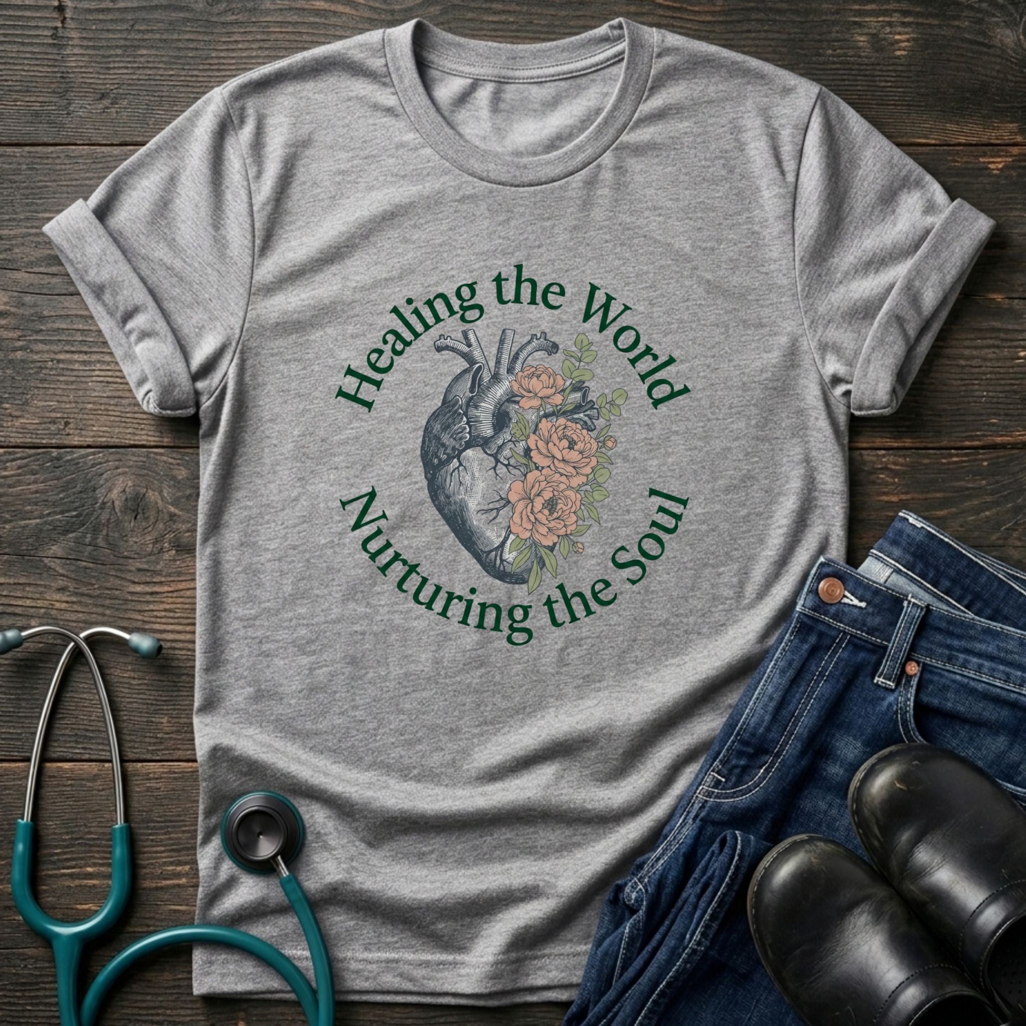 Healing the World Nurturing the Soul Nurse Mom Tee - Sport Grey / XS | YOUSTOMIZE