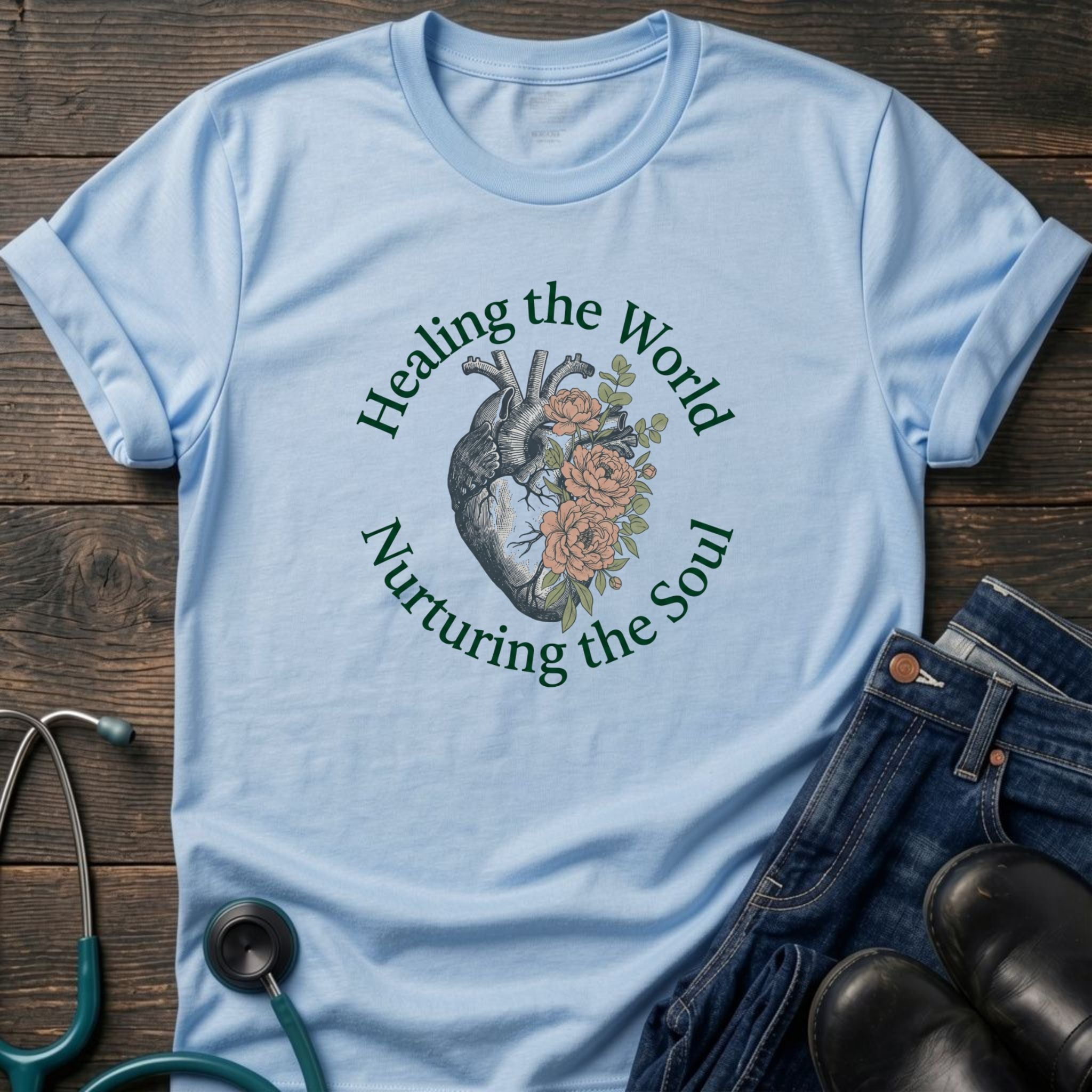 Healing the World Nurturing the Soul Nurse Mom Tee - Sport Grey / XS | YOUSTOMIZE