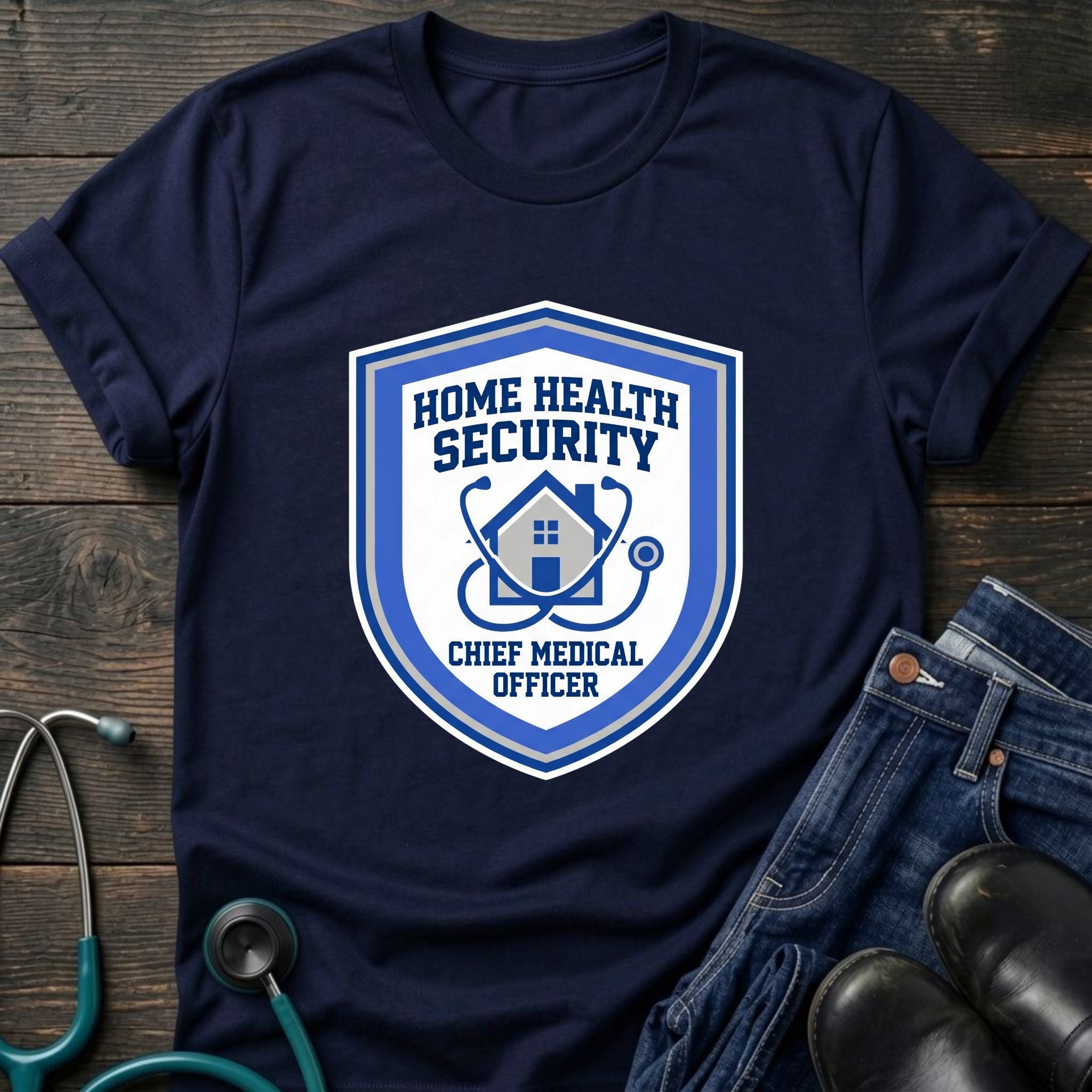 Home Health Security Chief Medical Officer Badge Tee - Navy / XS | YOUSTOMIZE