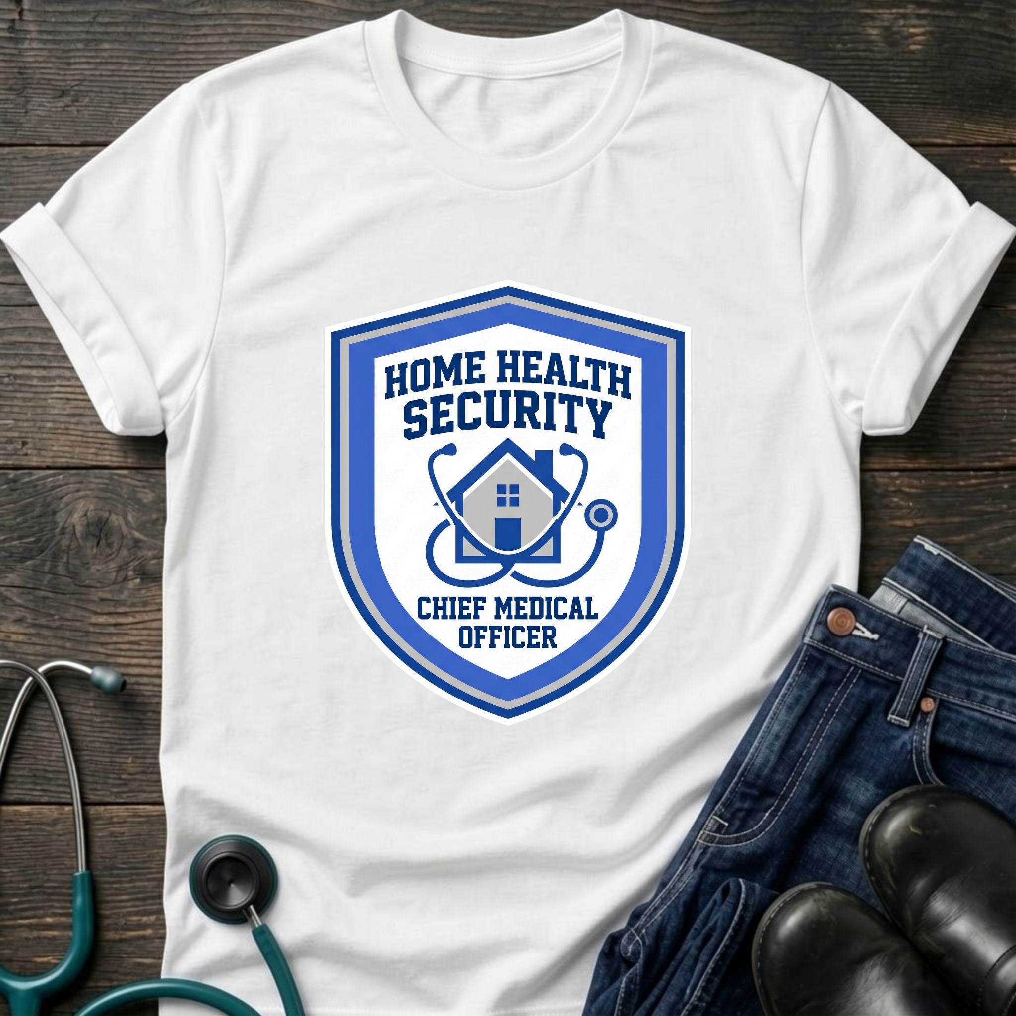 Home Health Security Chief Medical Officer Badge Tee - Navy / XS | YOUSTOMIZE
