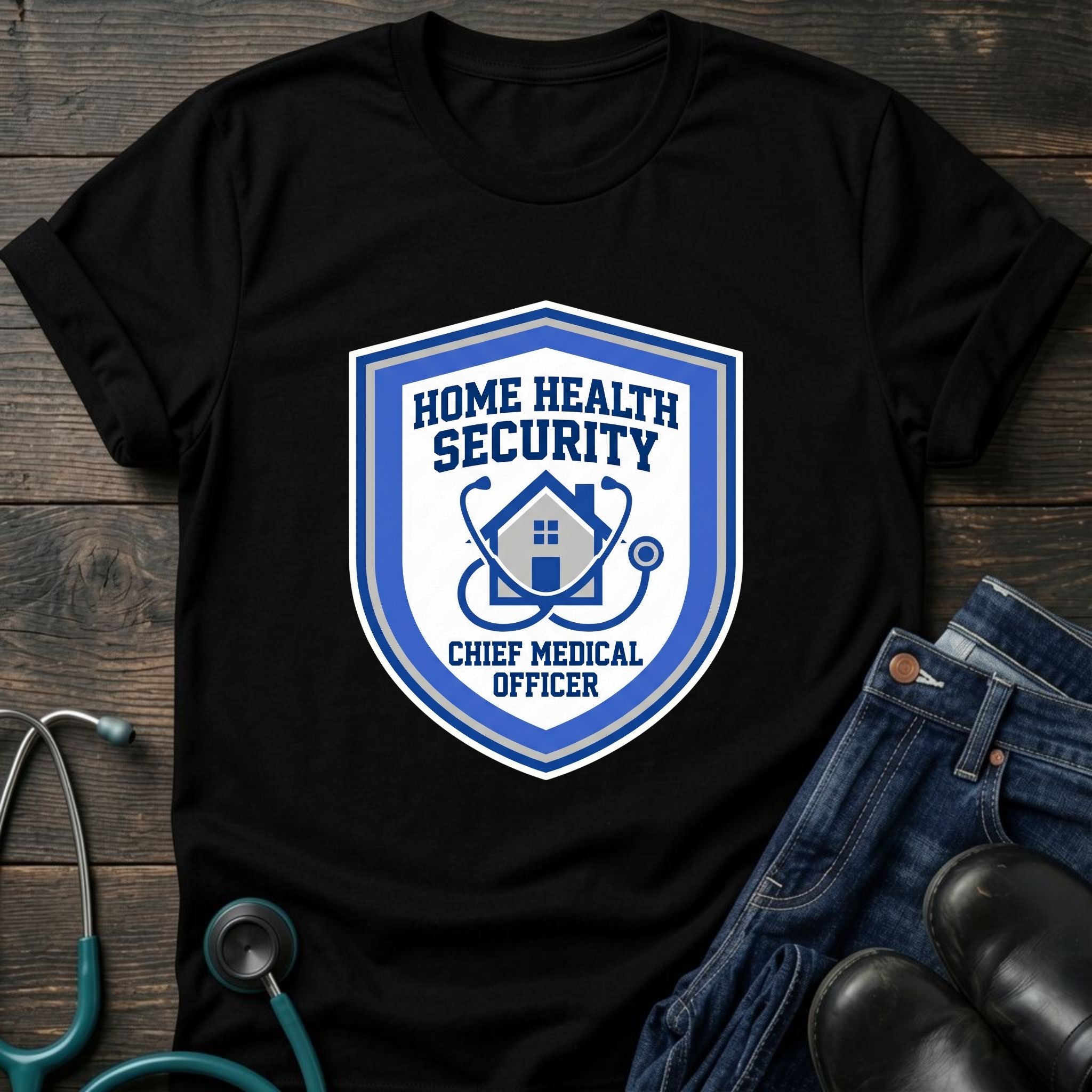 Home Health Security Chief Medical Officer Badge Tee - Navy / XS | YOUSTOMIZE
