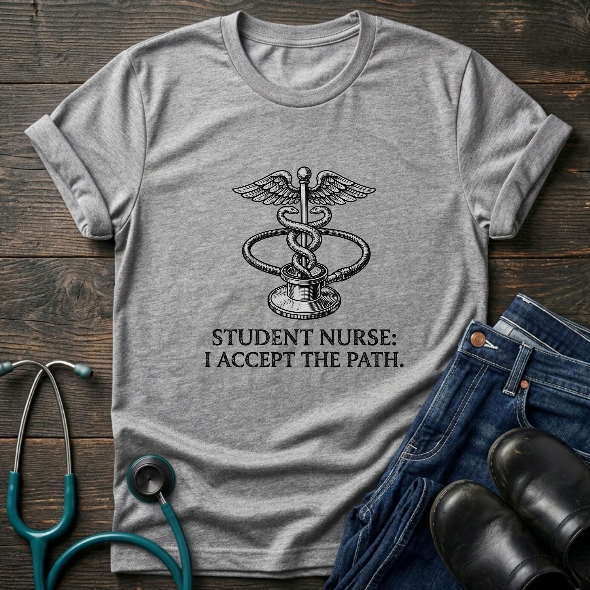 I Accept the Path Caduceus Student Nurse Tee - White / XS | YOUSTOMIZE