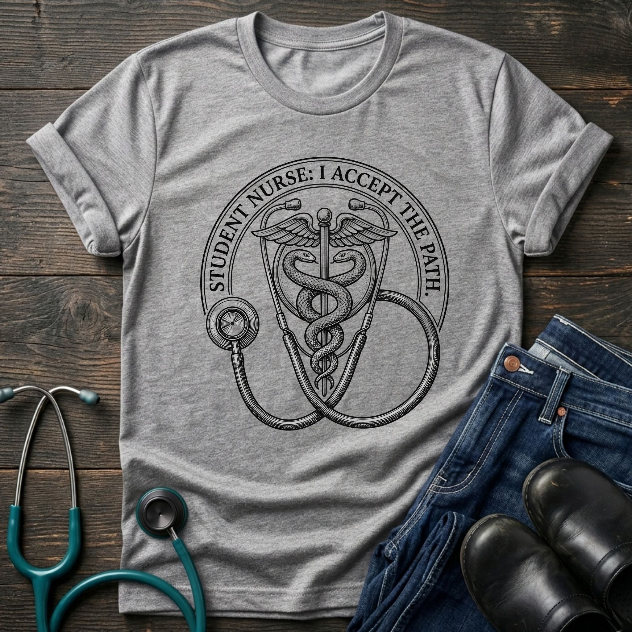I Accept the Path Stethoscope Caduceus Student Nurse Tee - Sport Grey / XS | YOUSTOMIZE