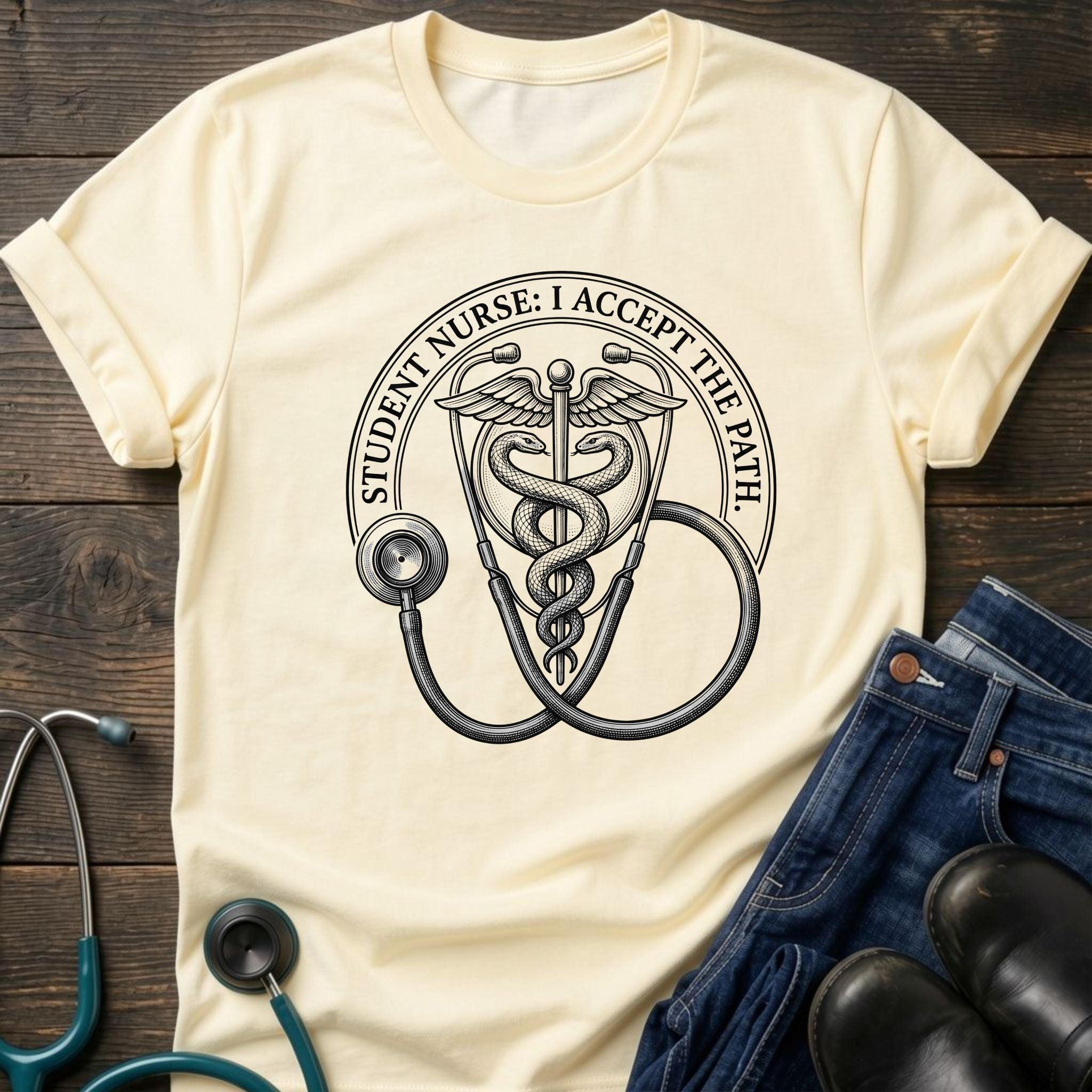 I Accept the Path Stethoscope Caduceus Student Nurse Tee - Sport Grey / XS | YOUSTOMIZE