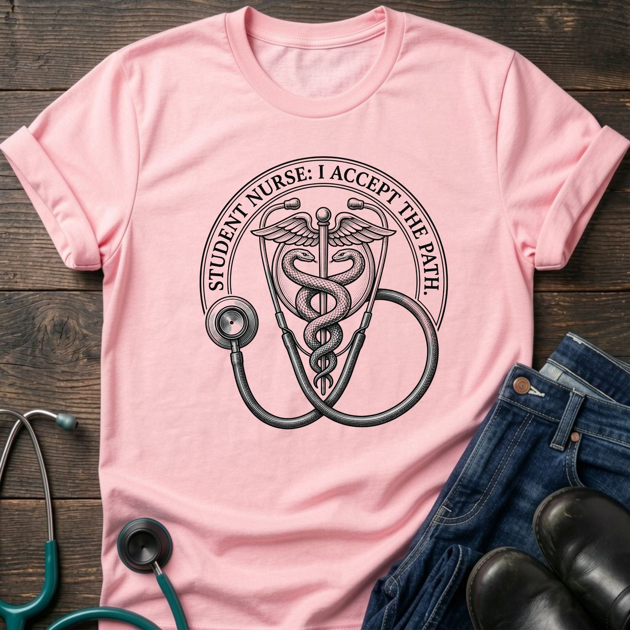 I Accept the Path Stethoscope Caduceus Student Nurse Tee - Sport Grey / XS | YOUSTOMIZE