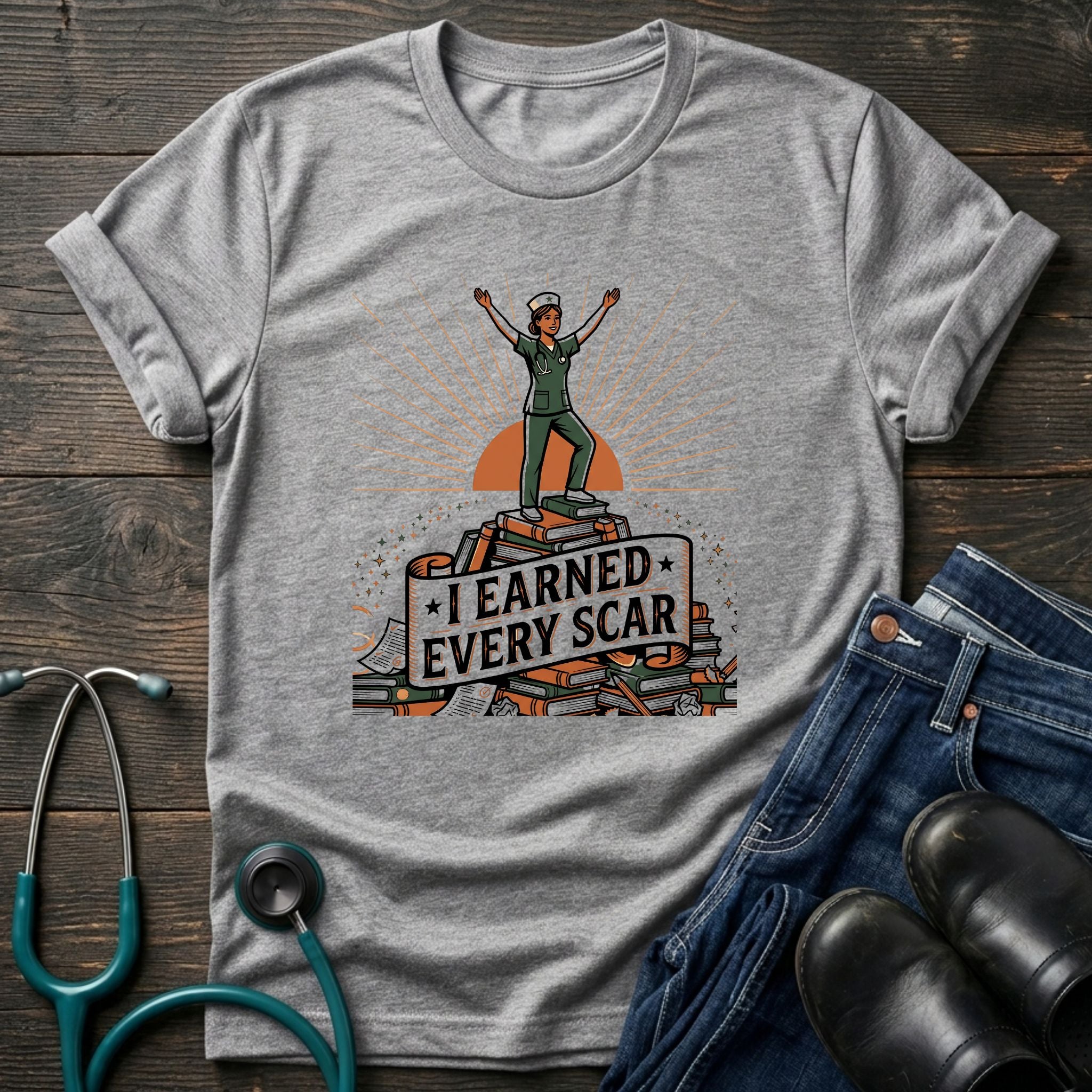 I Earned Every Scar Inspirational Nurse Survivor Tee - Sport Grey / XS | YOUSTOMIZE