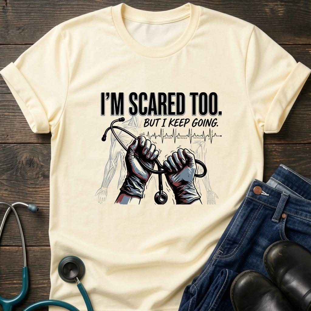 I'm Scared Too But I Keep Going Motivational Nurse Healthcare Tee - White / XS | YOUSTOMIZE