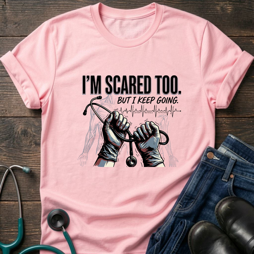 I'm Scared Too But I Keep Going Motivational Nurse Healthcare Tee - White / XS | YOUSTOMIZE