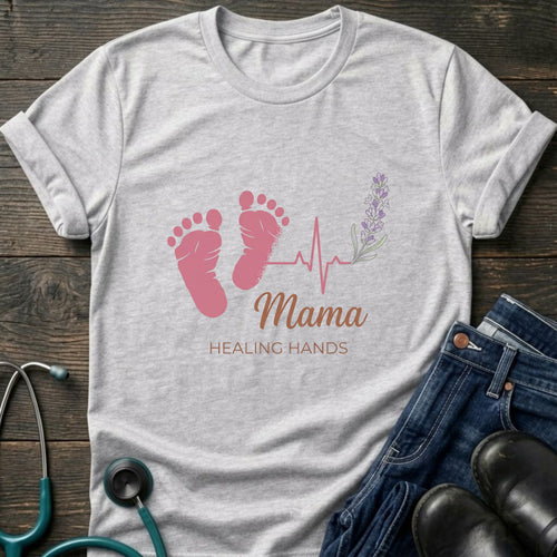 Mama Healing Hands Baby Footprint Heartbeat Tee - White / XS | YOUSTOMIZE