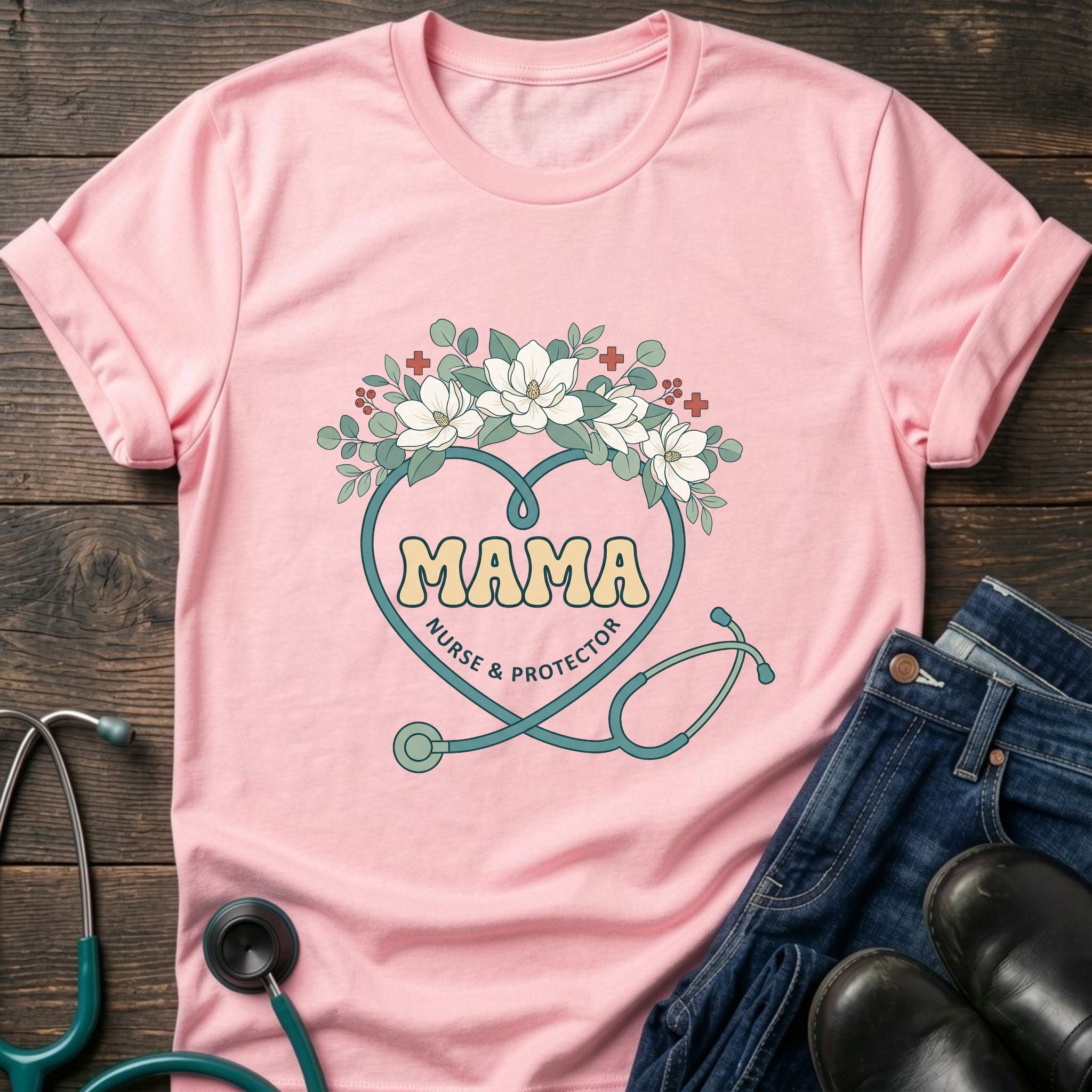 Mama Nurse Floral Stethoscope Graphic Tee - Sport Grey / XS | YOUSTOMIZE