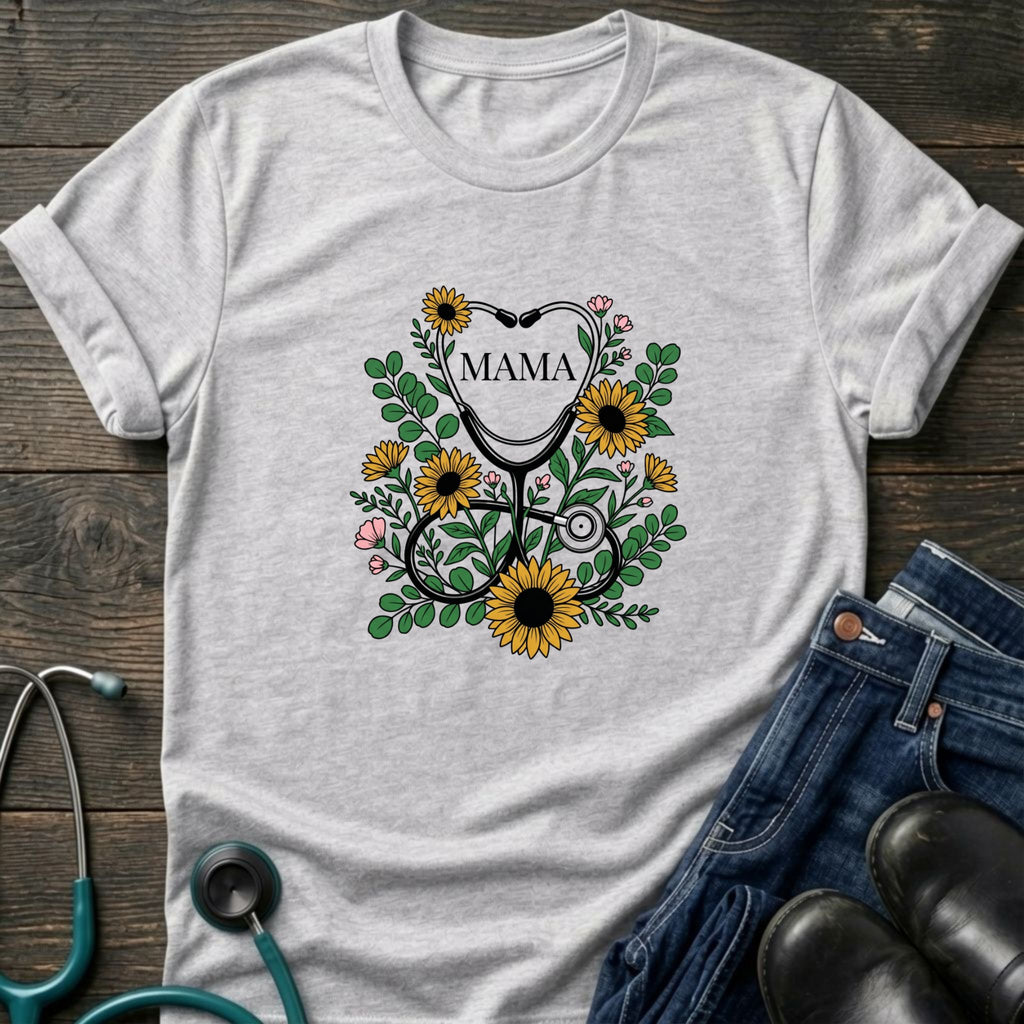 Mama Sunflower Floral Mothers Day Tee - Sport Grey / XS | YOUSTOMIZE