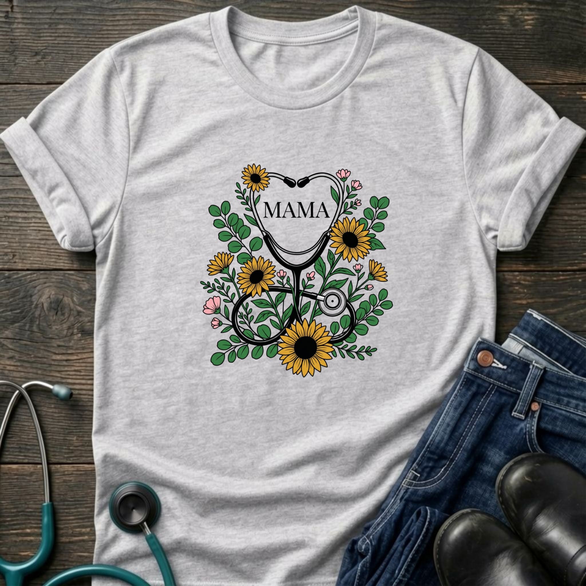 Mama Sunflower Floral Mothers Day Tee - Sport Grey / XS | YOUSTOMIZE
