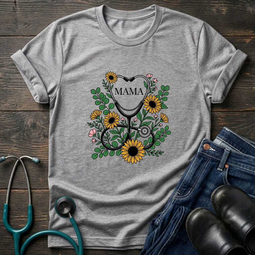 Mama Sunflower Floral Mothers Day Tee - Sport Grey / XS | YOUSTOMIZE