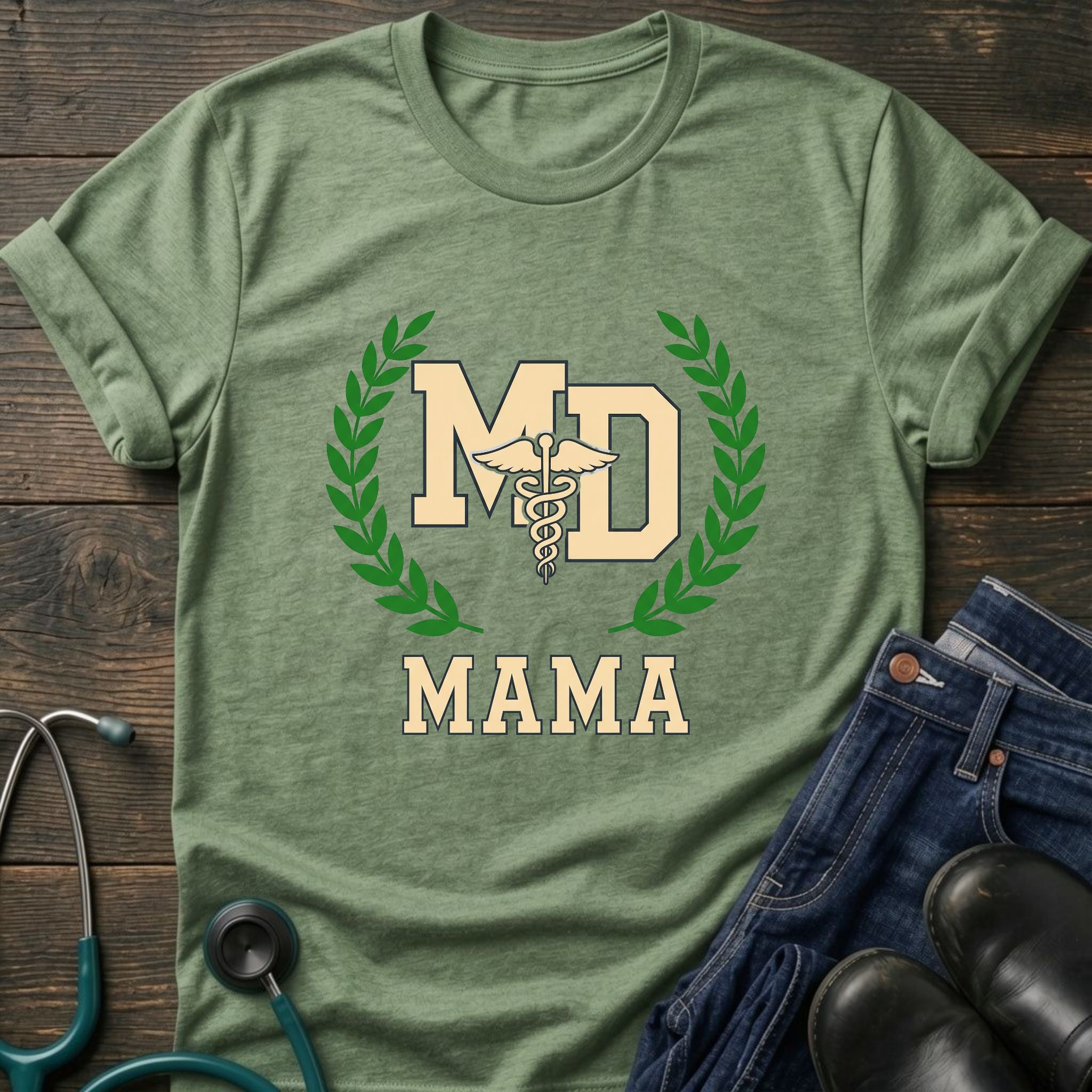 MD Mama College Crest Laurel Wreath Mom Tee - Sport Grey / XS | YOUSTOMIZE