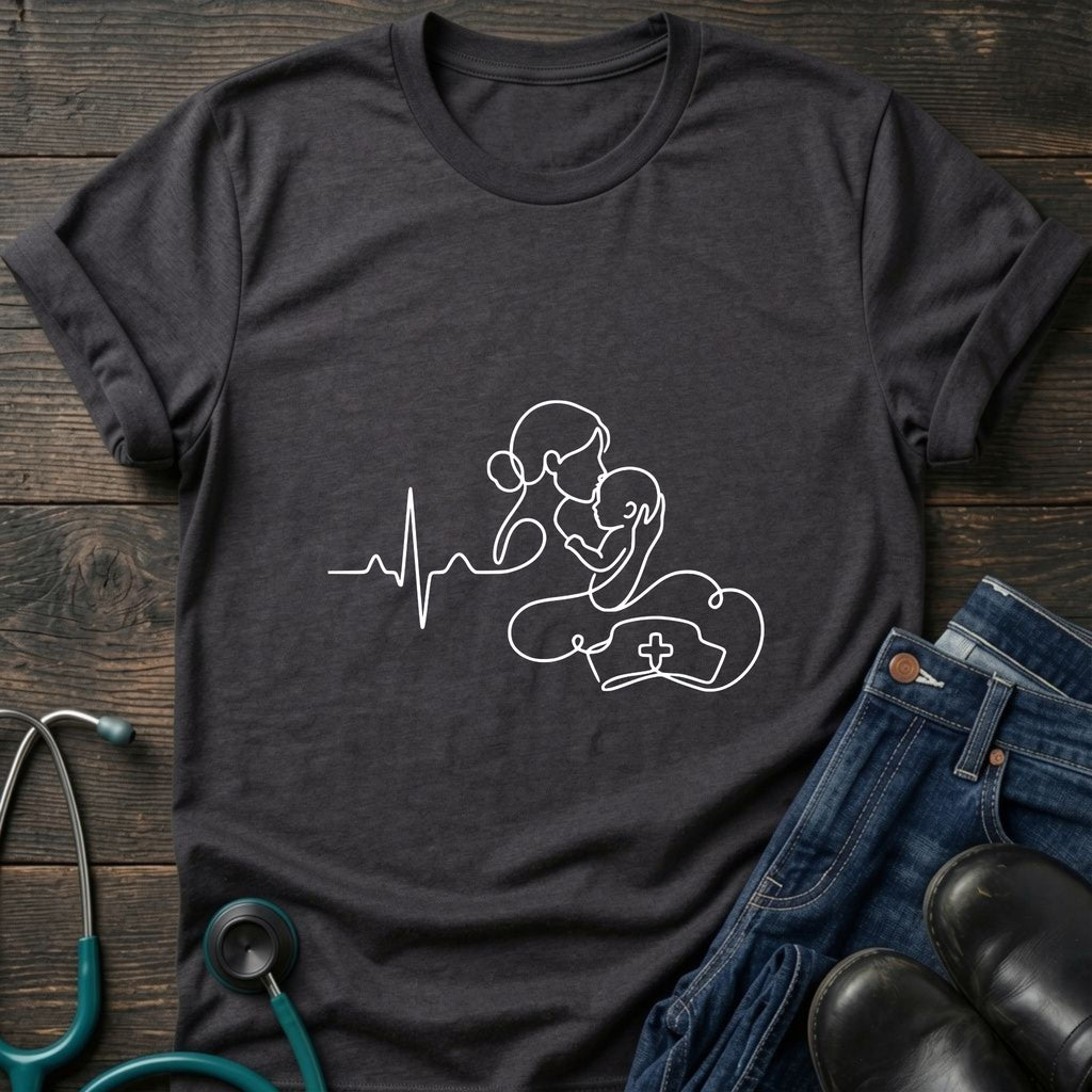 Minimal Mother Baby Heartbeat Line Art Nurse Tee - Royal / XS | YOUSTOMIZE