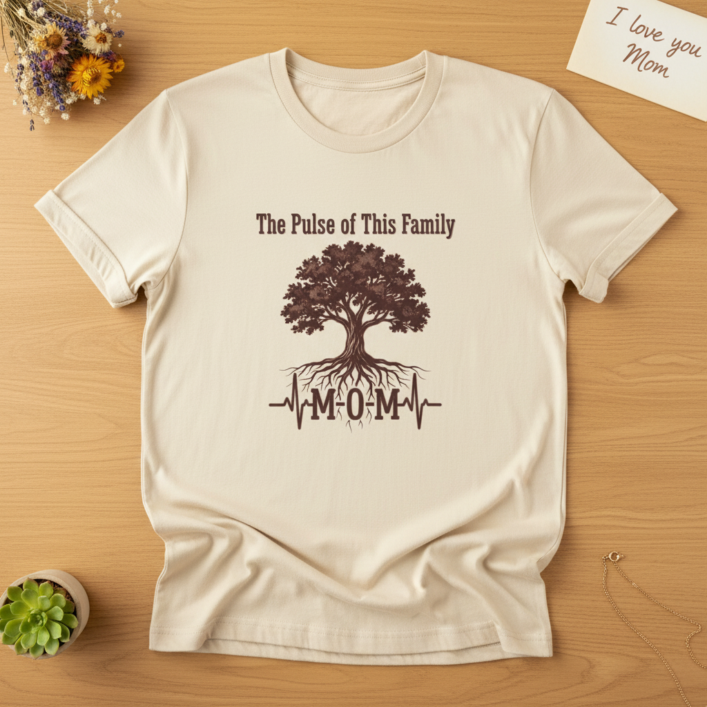 Mom Family Tree T-Shirt — "The Pulse of This Family" Heartbeat Graphic Tee-Sport Grey / XS-YOUSTOMIZE