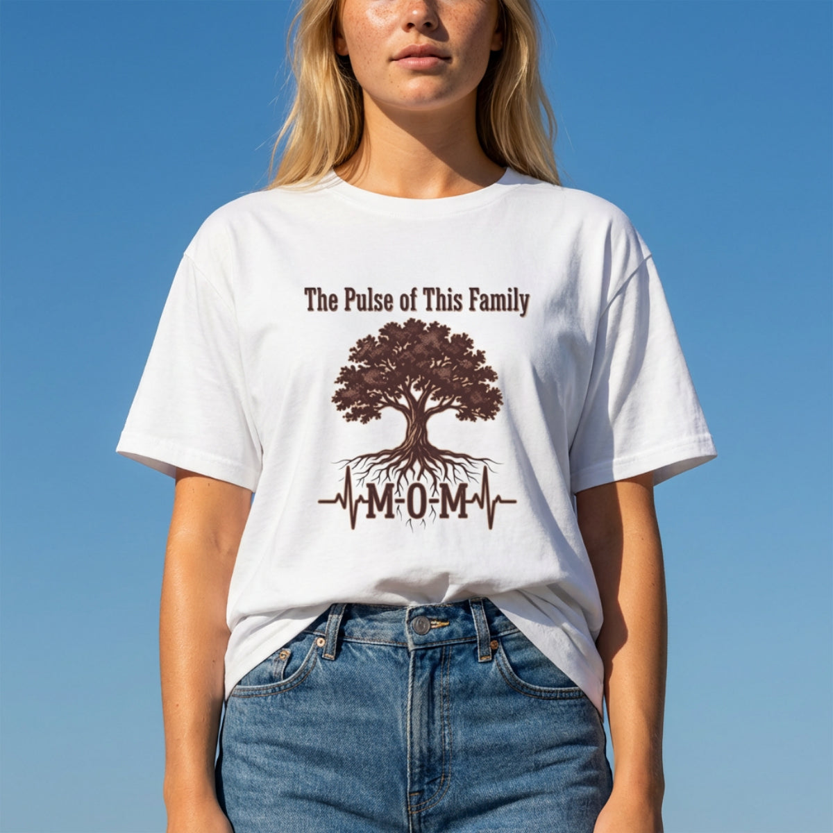 Mom Family Tree T-Shirt — "The Pulse of This Family" Heartbeat Graphic Tee-Sport Grey / XS-YOUSTOMIZE