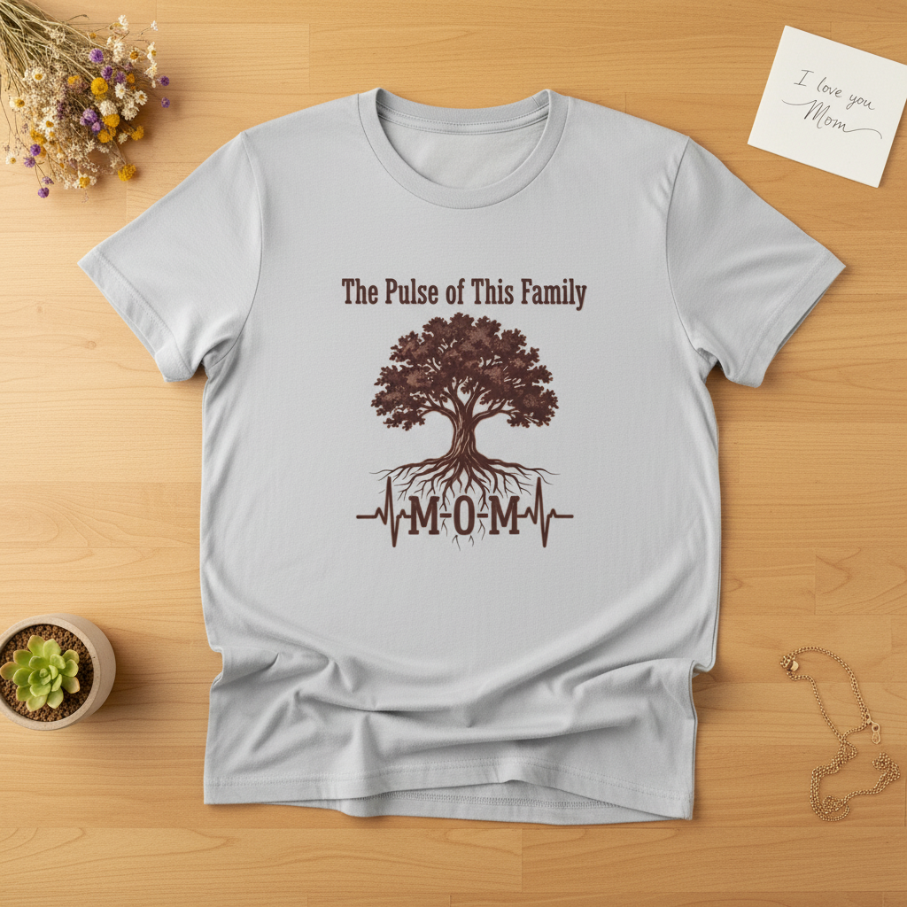 Mom Family Tree T-Shirt — "The Pulse of This Family" Heartbeat Graphic Tee-Sport Grey / XS-YOUSTOMIZE