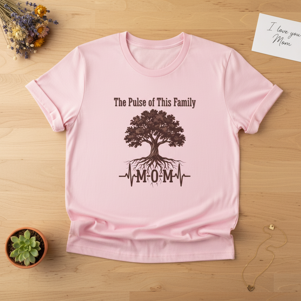 Mom Family Tree T-Shirt — "The Pulse of This Family" Heartbeat Graphic Tee-Sport Grey / XS-YOUSTOMIZE