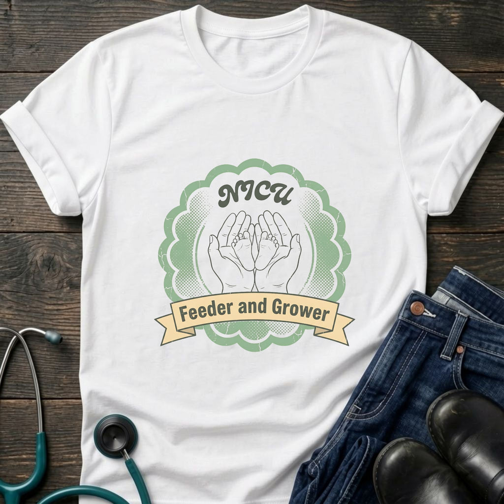 NICU Feeder and Grower Neonatal Nurse Support Tee - White / XS | YOUSTOMIZE