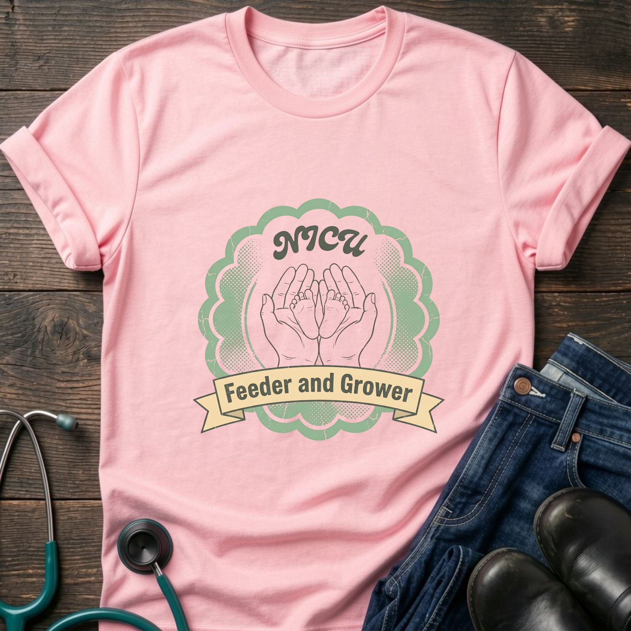 NICU Feeder and Grower Neonatal Nurse Support Tee - White / XS | YOUSTOMIZE