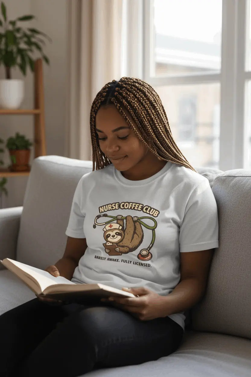 Nurse Coffee Club T-Shirt — "Barely Awake, Fully Licensed" Sloth Nursing Tee - YOUSTOMIZE