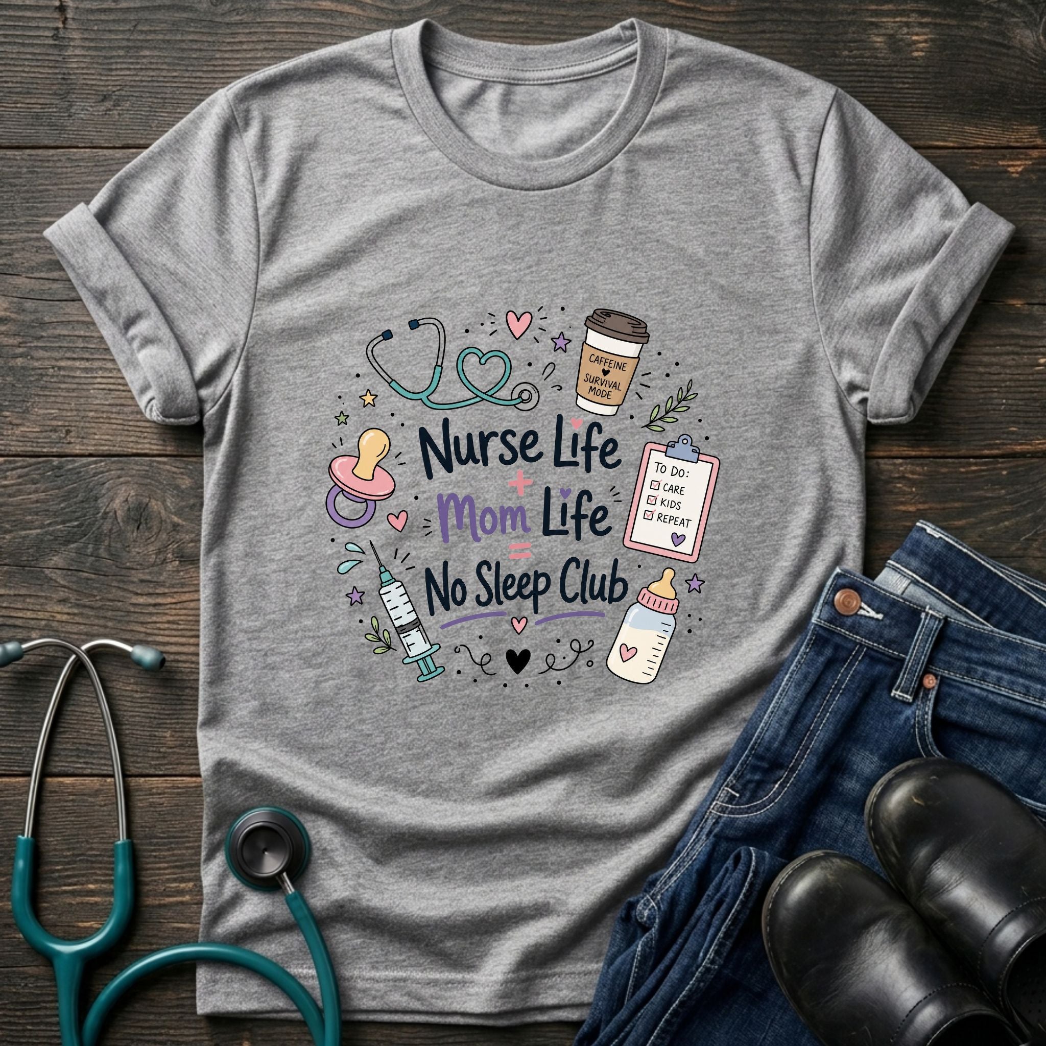 Nurse Life Mom Life No Sleep Club Tee - Sport Grey / XS | YOUSTOMIZE